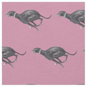 Black Running Greyhound Dog Art Fabric