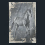 Black Running Stallion Kitchen Towel<br><div class="desc">This painting by Ethan Harper is captivating. He captured the beauty of the stallion associated with two simple colours: black and beige. This contemporary fine art print of a black running stallion will add character to any living room,  dining room or bedroom.</div>