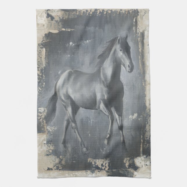 Black Running Stallion Kitchen Towel (Vertical)