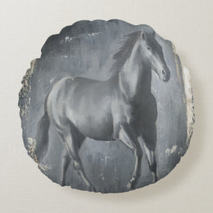 Black Running Stallion Round Pillow