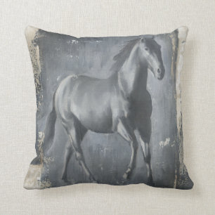 Black Running Stallion Throw Pillow