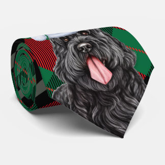 Black Russian Terrier Dog Green Plaid Christmas Tie