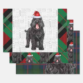Black Russian Terrier Dog Green Red Plaid Holiday Wrapping Paper Sheet