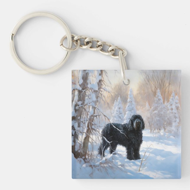 Black Russian Terrier Let It Snow Christmas  Keychain (Front)