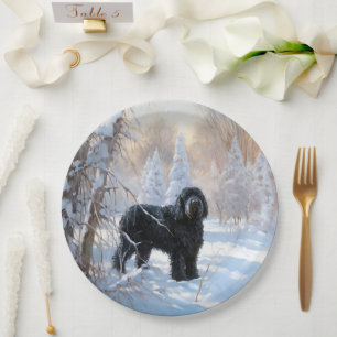 Black Russian Terrier Let It Snow Christmas  Paper Plate