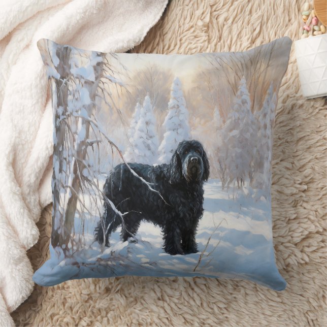 Black Russian Terrier Let It Snow Christmas  Throw Pillow (Blanket)