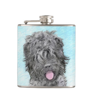 Black Russian Terrier Painting - Cute Original Dog Hip Flask
