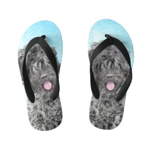 Black Russian Terrier Painting - Cute Original Dog Kid's Flip Flops