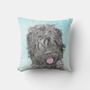 Black Russian Terrier Painting - Cute Original Dog Outdoor Pillow