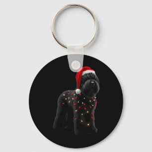 Black Russian Terrier Santa Hat Christmas Lights D Keychain
