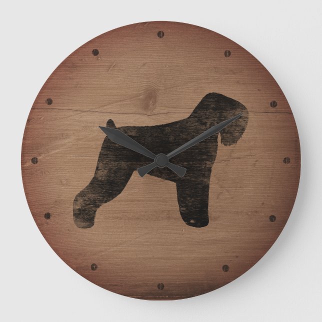 Black Russian Terrier Silhouette Rustic Style Large Clock (Front)