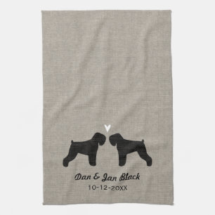 Black Russian Terriers with Heart and Text Kitchen Towel