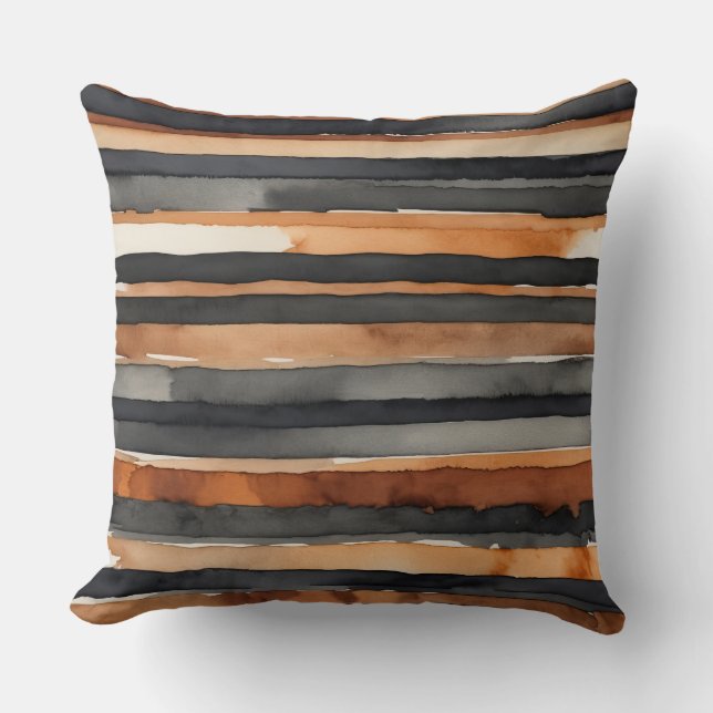 Black rust and charcoal stripes throw pillow (Front)
