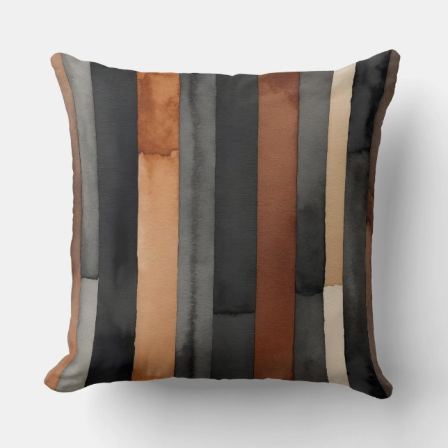 Black, rust, charcoal and bronze stripes throw pillow (Front)