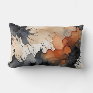 Black, Rust, grey and beige watercolor abstract Lumbar Pillow