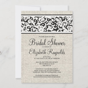 Black Rustic Burlap Linen Bridal Shower Invitation