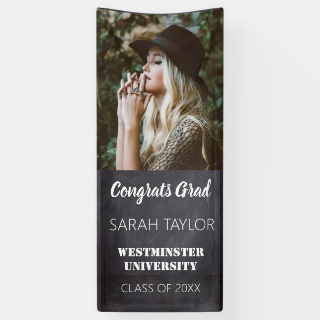 Black Rustic Chalkboard Graduation Photo Custom Banner (Vertical)