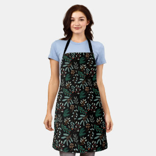 Black Rustic Christmas Botanical Pattern Apron