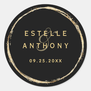 Black Rustic Gold Circle Frame Ampersand Wedding Classic Round Sticker
