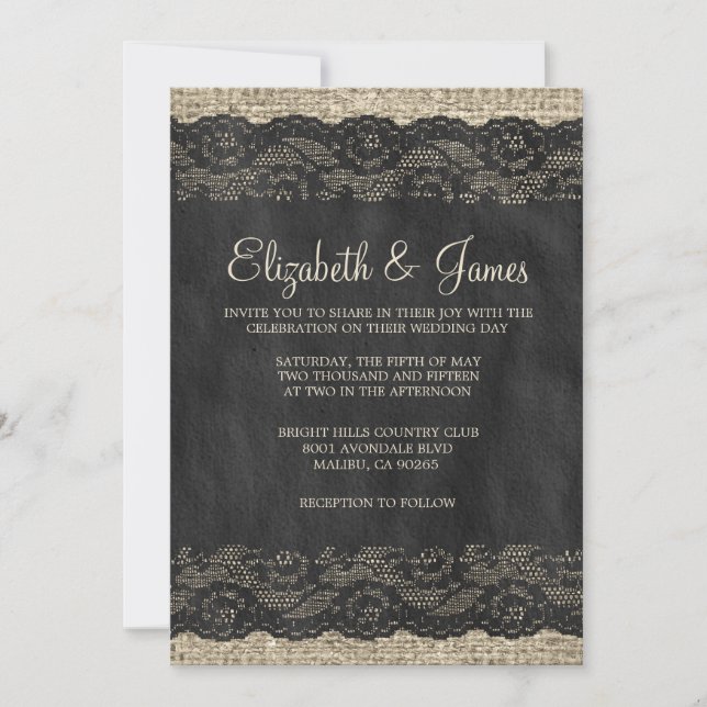 Black Rustic Lace Wedding Invitations (Front)