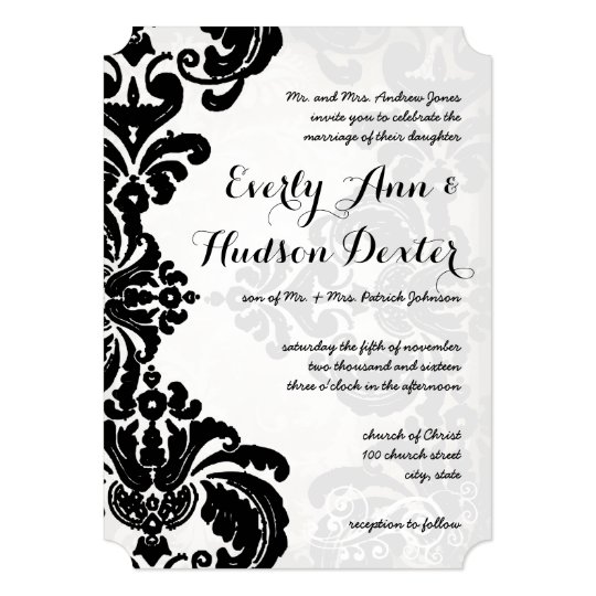 Black Rustic Luxe Vintage Damask Wedding Card