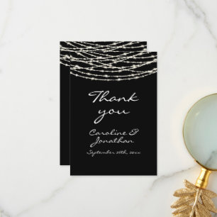 Black Rustic String Lights Wedding Thank You Card
