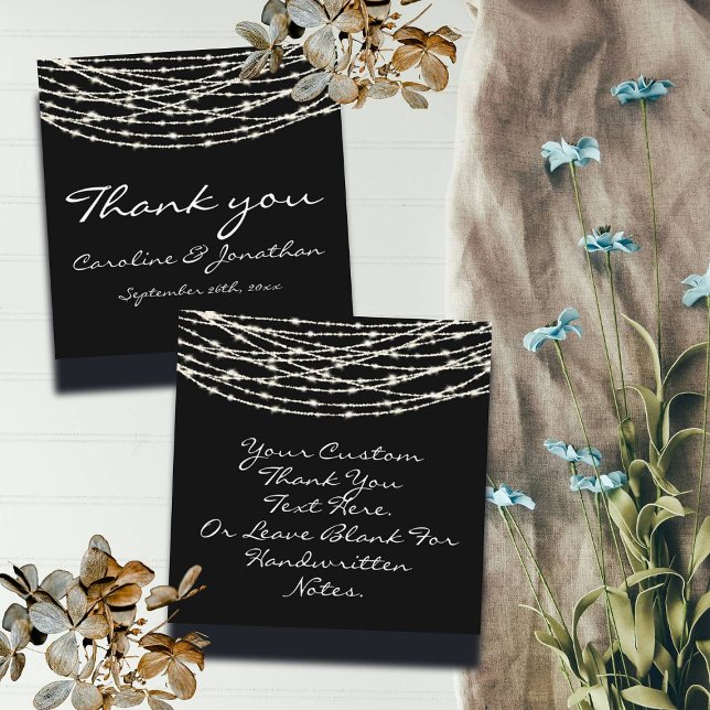 Black Rustic String Lights Wedding Thank You Note  Enclosure Card (Creator Uploaded)