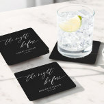 Black Rustic The Night Before Rehearsal Dinner Square Paper Coaster<br><div class="desc">The Night Before Rustic Rehearsal Dinner Decorations Napkins
Add custom text to the back to provide any additional information needed for your guests.</div>
