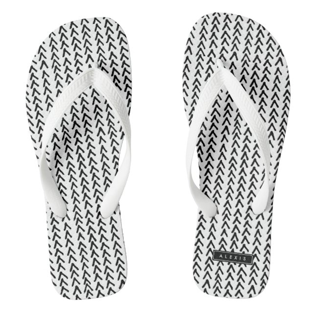 Black Rustic Tribal Pattern Personalized Flip Flop (Footbed)