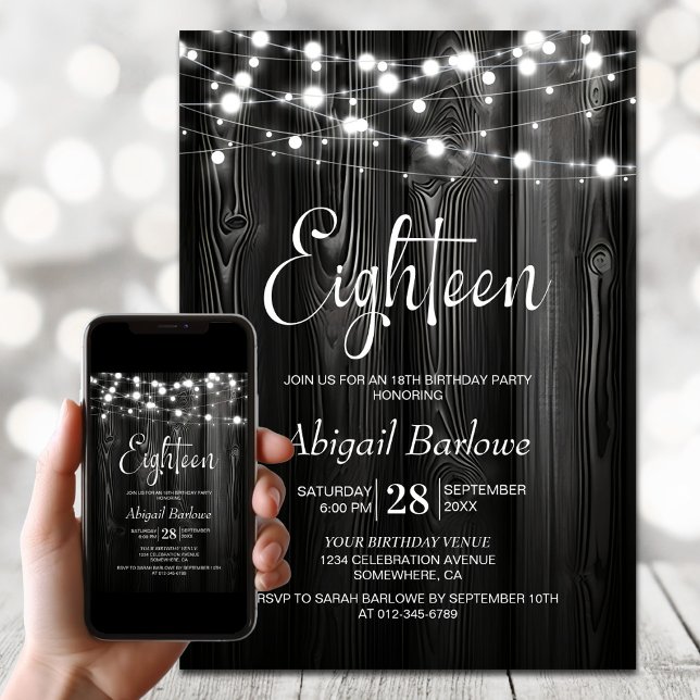 Black Rustic Wood 18th Birthday Party Invitation (Creator Uploaded)