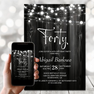 Black Rustic Wood 40th Birthday Party Invitation
