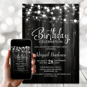Black Rustic Wood Birthday Party Invitation