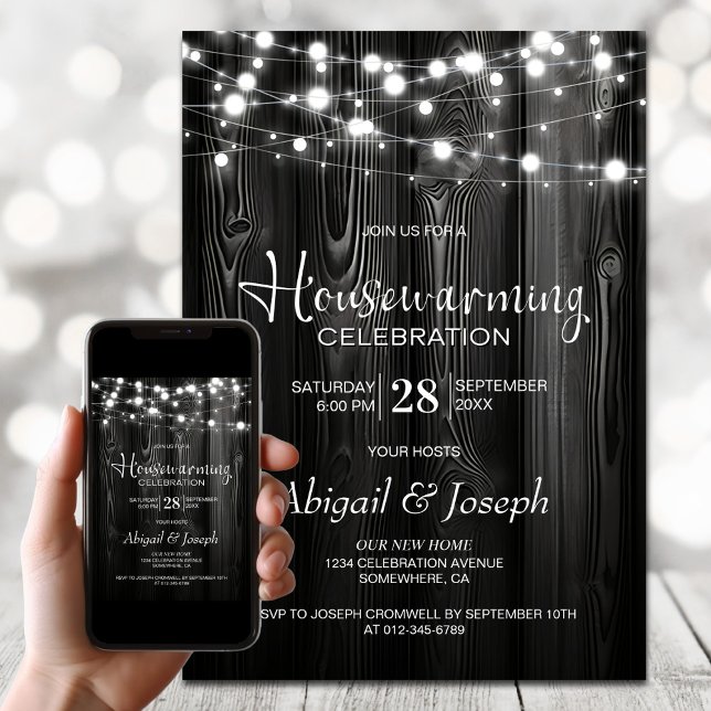 Black Rustic Wood Housewarming Party Invitation (Creator Uploaded)