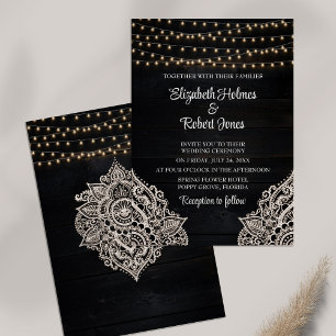 Black Rustic Wooden Wedding Invitation