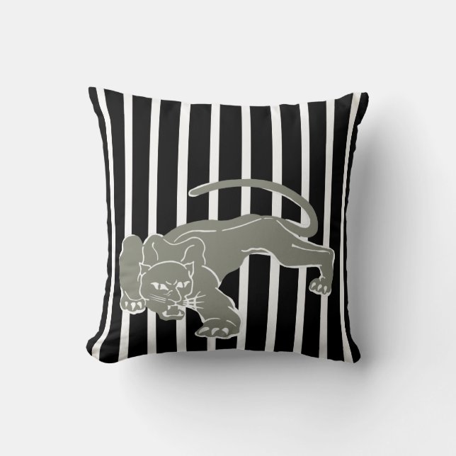Black Safari Stripe Pillow with Leopard (Front)