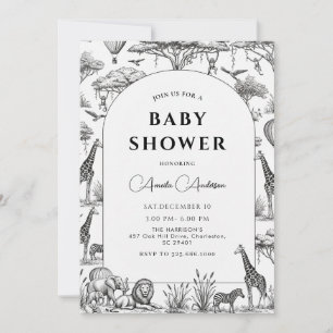 black  Safari Toile De Jouy Boy Baby Shower  Invitation