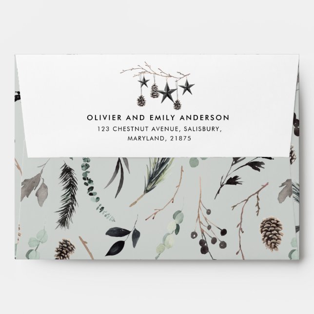 Black sage green modern scandi elegant script enve envelope (Back (Top Flap))