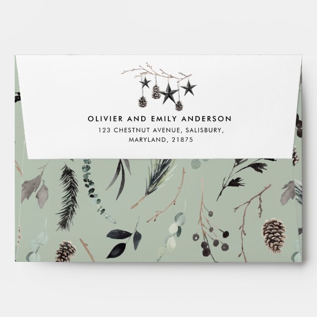 Black sage green modern scandi elegant script enve envelope (Back (Top Flap))