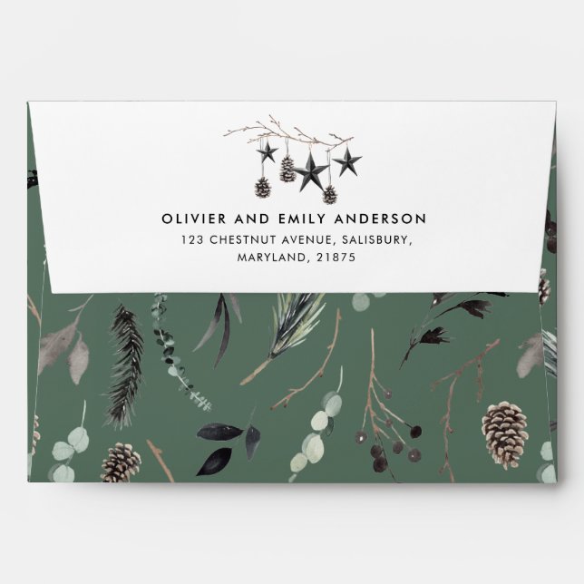 Black sage green modern scandi elegant script envelope (Back (Top Flap))