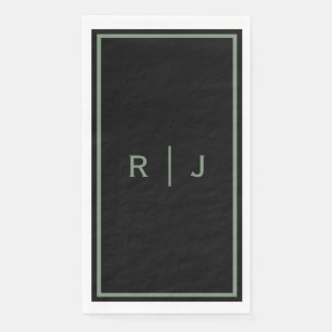 Black Sage Green Monogram Name Cool Wedding Napkin