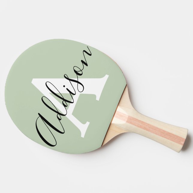 Black sage green monogram name initial  ping pong paddle (Back Side)