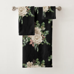 BLACK SAGE GREEN ROSE EUCALYPTUS BATHROOM TOWEL