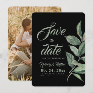 Black & Sage Greenery Modern Wedding Save The Date