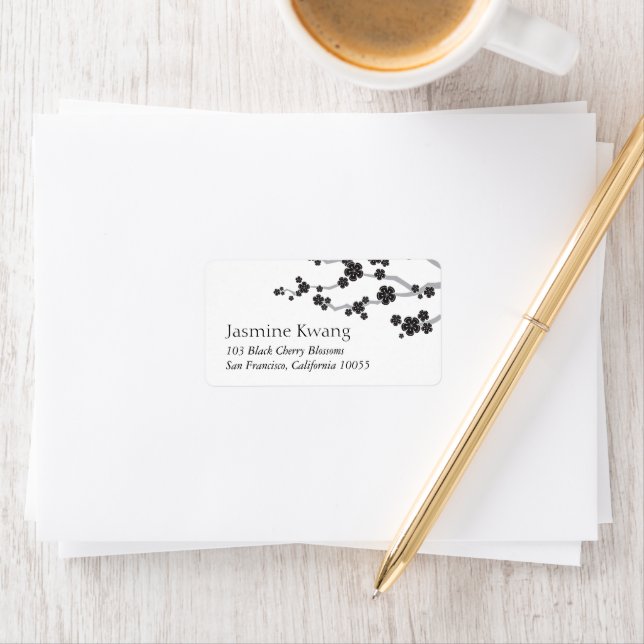 Black Sakura Flowers Cherry Blossoms Asian Wedding Label (Insitu)