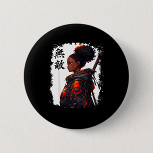 Black samurai girl anime warrior afro african 2 inch round button