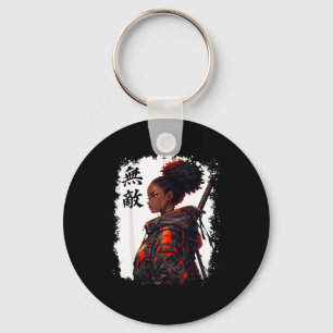 Black samurai girl anime warrior afro african keychain