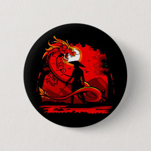 Black Samurai Red Dragon Japanese Style Artwork   2 Inch Round Button