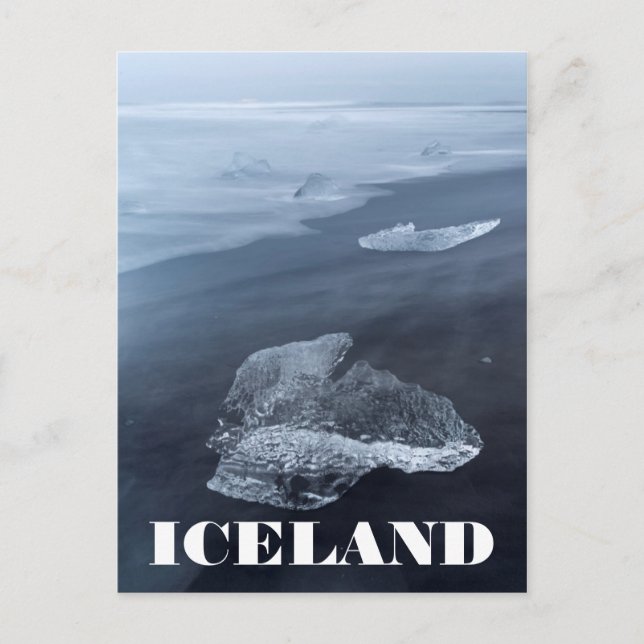 Black sand beach and ice, Iceland Postcard (Front)