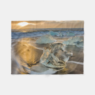 Black Sand Beach   Jokulsarlon South Iceland Fleece Blanket