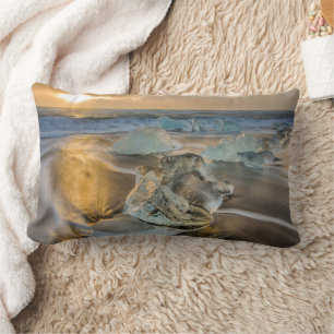 Black Sand Beach   Jokulsarlon South Iceland Lumbar Pillow